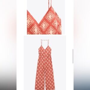 Rust and cream colored patterned jumpsuit ZARA